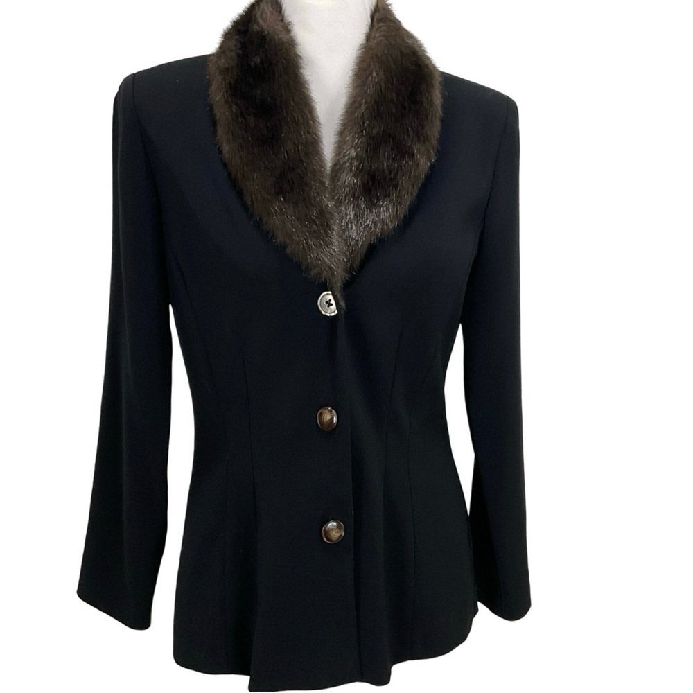 Positive Attitude Black Jacket with Faux Fur Collar Size 8
